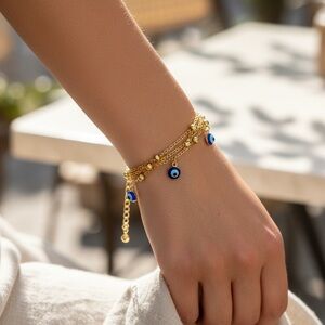 Gold Evil Eye Charm Bracelet New